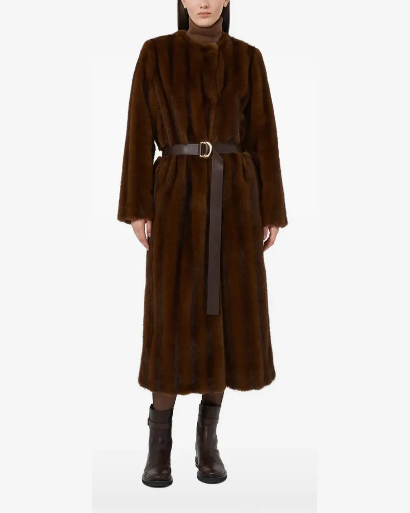 Max Mara fluffy-textured long coat hazelnut brown - Braun Braun