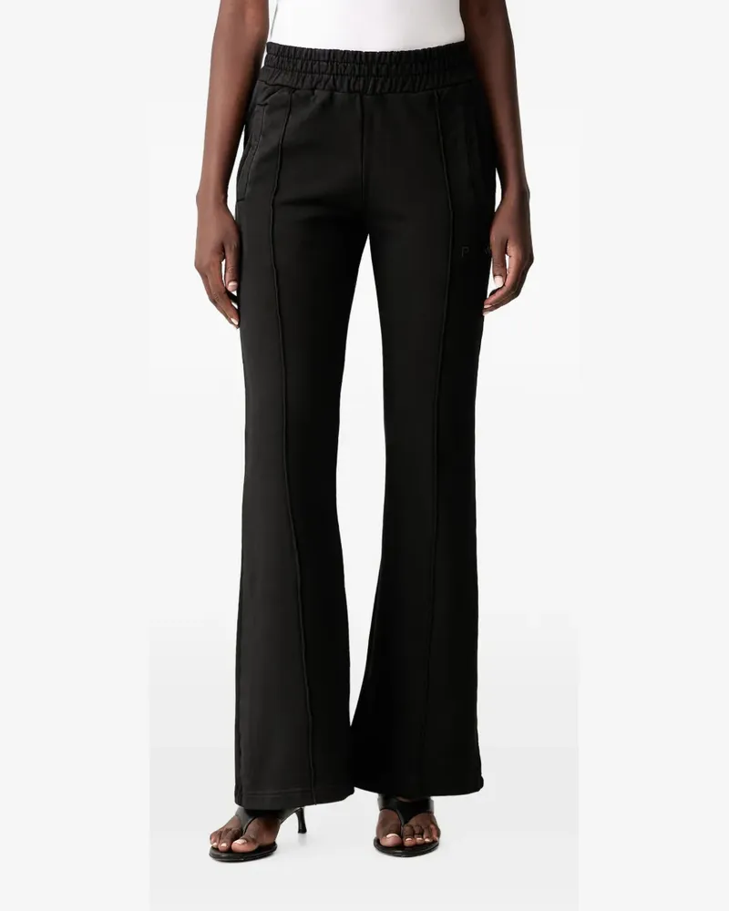 Pinko logo-embroidered cotton flared trousers - Schwarz Schwarz