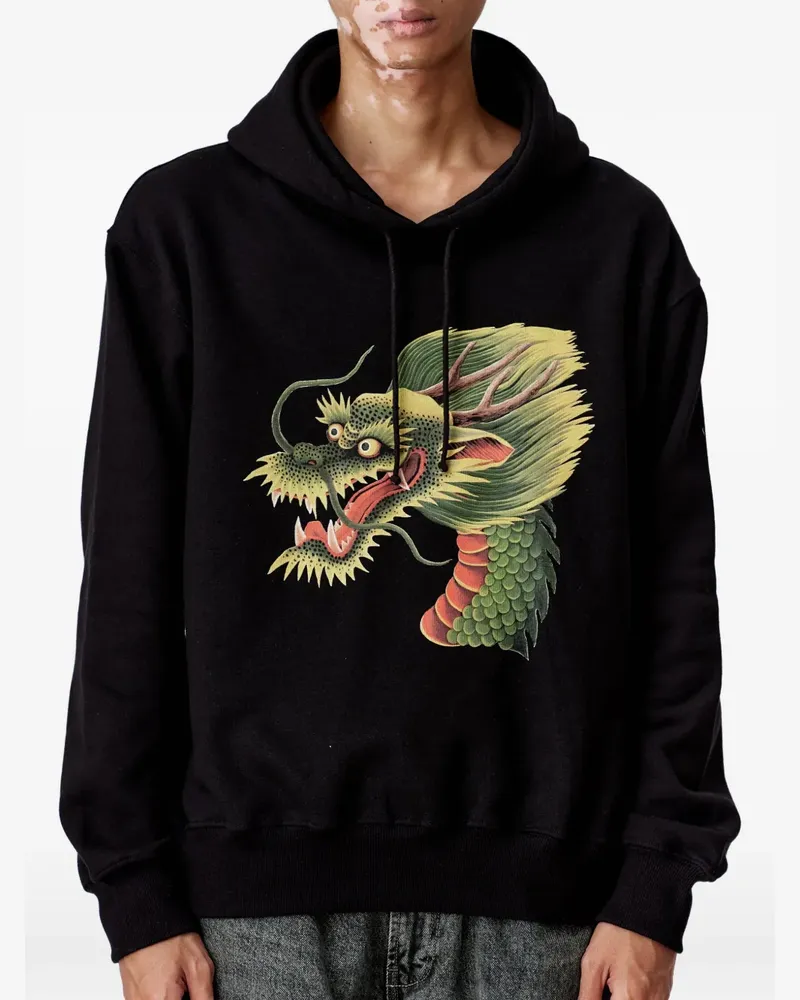 ENDLESS JOY Monkey Dragon Hoodie mit grafischem Print - Schwarz Schwarz