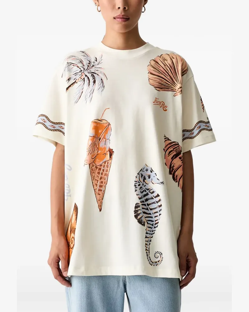 FARM Rio T-Shirt mit grafischem Print - Nude Nude