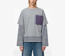 T-Shirt mit Ärmeln im Layering-Look und Patch-Detail - Grau