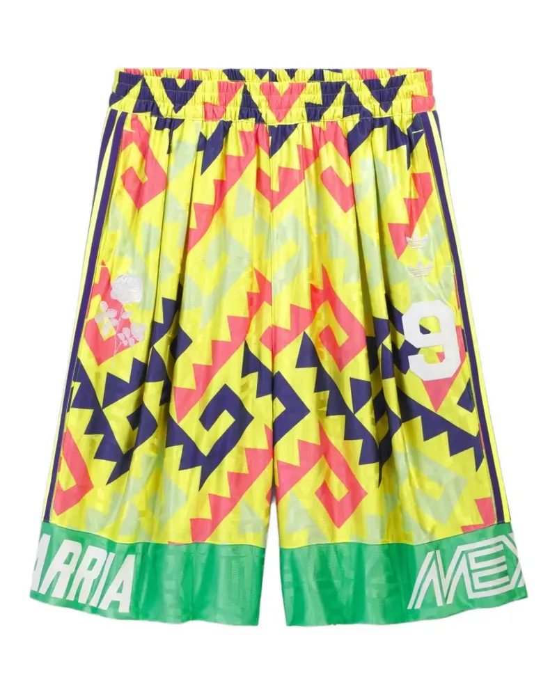 adidas x Willy Chavarria AOP goalkeeper geometric-print side-stripe shorts - Gelb Gelb