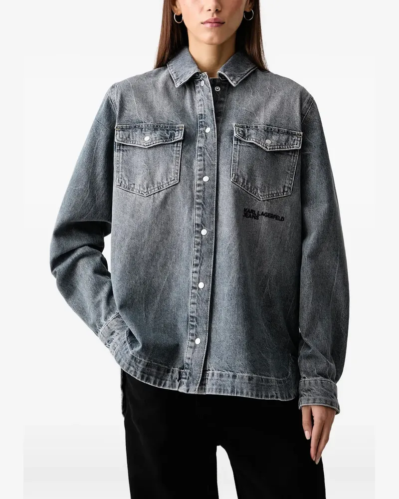 Karl Lagerfeld logo-embroidered acid-wash denim shirt - Grau Grau