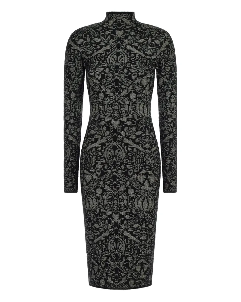 Roberto Cavalli Midikleid mit Intarsienmuster - Schwarz Schwarz