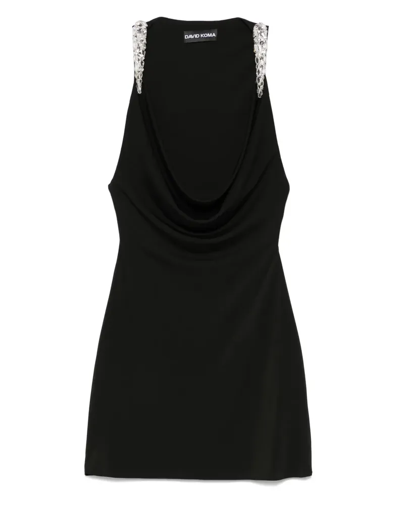 David Koma Kristallverziertes Minikleid mit Wasserfallausschnitt - Schwarz Schwarz