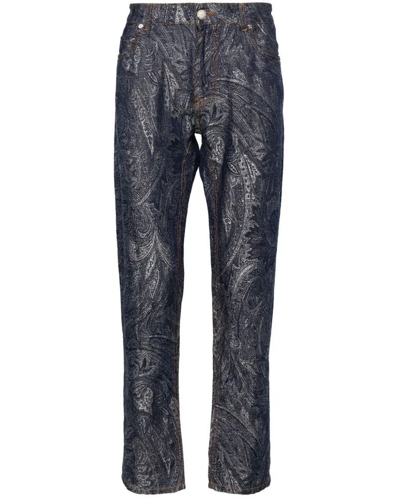 Etro Gerade Hose aus Paisley-Jacquard Blau