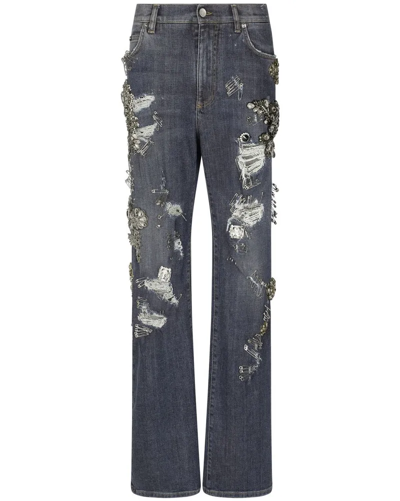 Dolce & Gabbana Gerade Jeans im Distressed-Look - Grau Grau