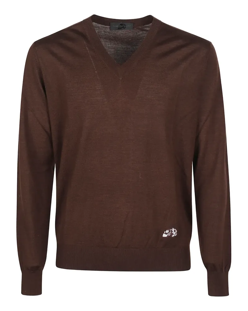 Gabriele Pasini V-neck embroidered-detail sweater - Braun Braun