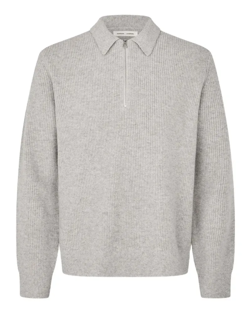 Samsøe & Samsøe Saisaks Polopullover mit kurzem Reißverschluss - Grau Grau