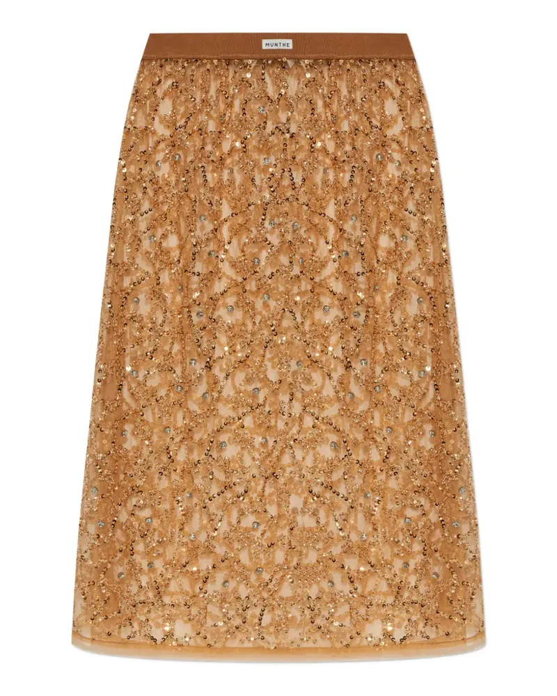MUNTHE Ninia sequin-embellished beaded midi skirt - Braun Braun