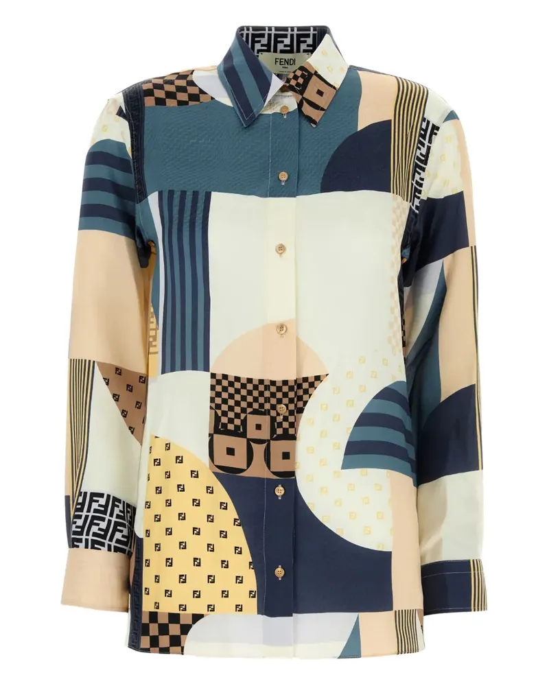 Fendi Seidenhemd mit geometrischem Print - Nude Nude