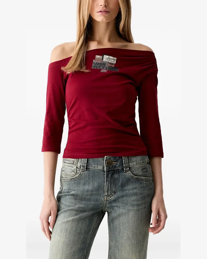 Miss Sixty logo-patch off-shoulder T-shirt - Rot Rot