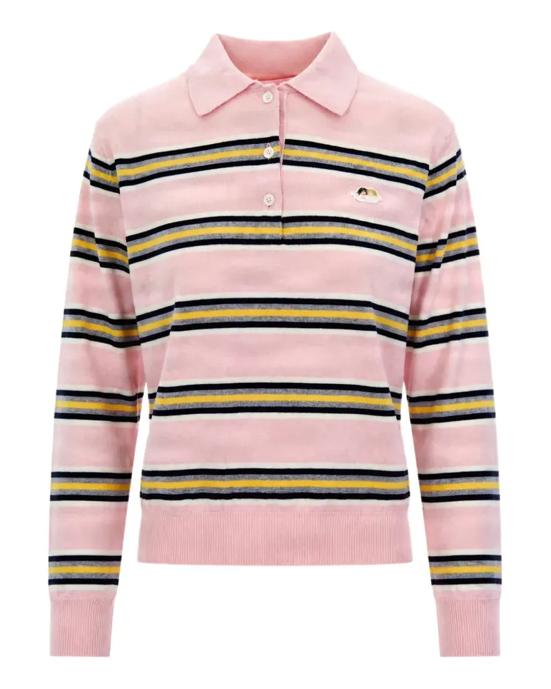 Fiorucci Angels Patch striped long-sleeve polo shirt - Rosa Rosa