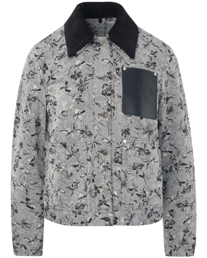 Ports 1961 Jacquard-Jeansjacke mit Blumen-Print Weiß