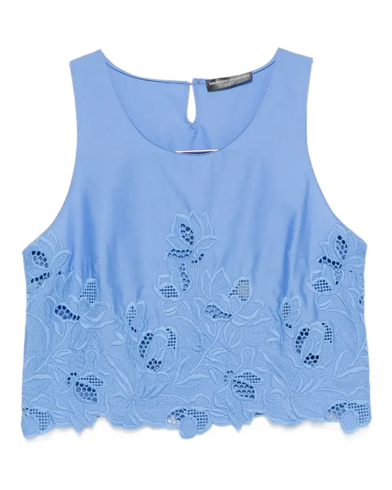 Ermanno Scervino floral-embroidered scalloped-hem top - Blau Blau