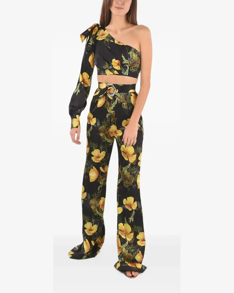 Philipp Plein In Flower' Set aus Oberteil und Schlaghose - Schwarz Schwarz