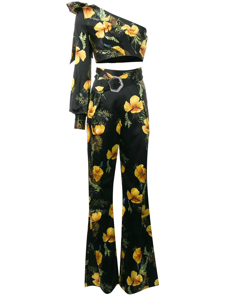 Philipp Plein In Flower' Set aus Oberteil und Schlaghose - Schwarz Schwarz
