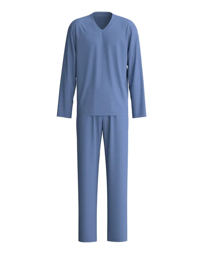 Calida Pyjama aus Baumwolle mit V-Ausschnitt - Blau Blau