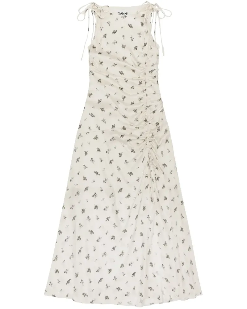 Ganni Kleid mit Blumen-Print - Weiß Weiß