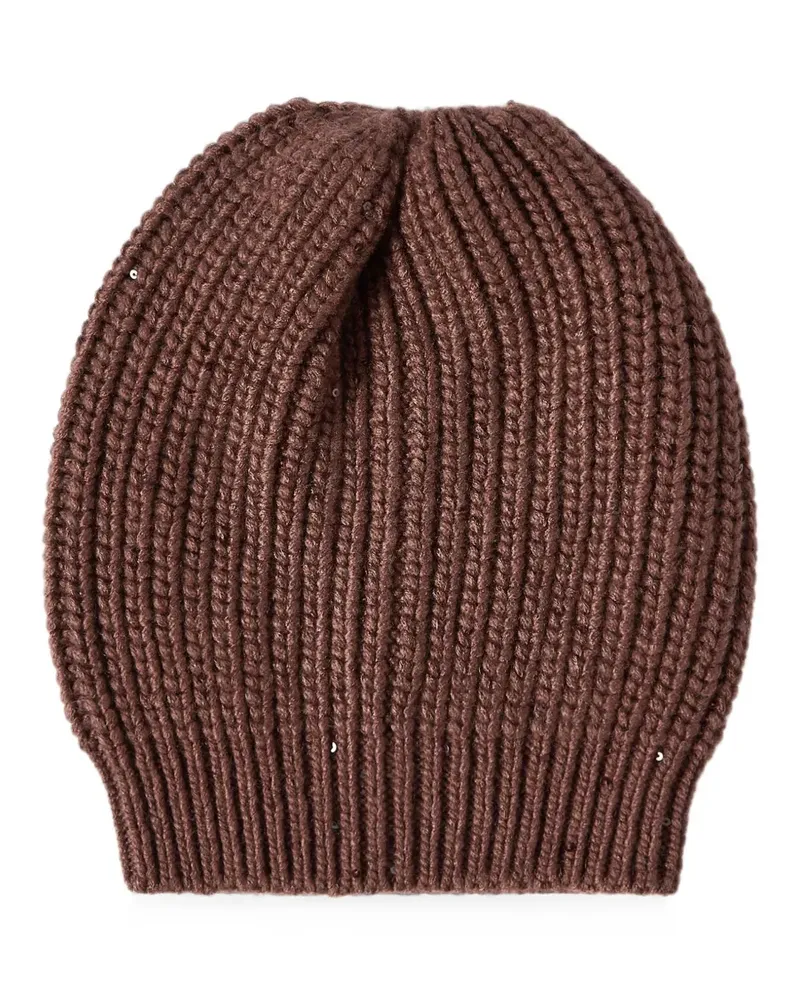 Brunello Cucinelli cashmere and silk diamond-yarn knit beanie - Braun Braun