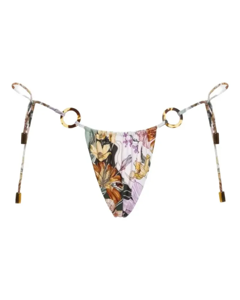 AGUA BENDITA Alexis floral-print ring-details bikini bottom - Weiß Weiß