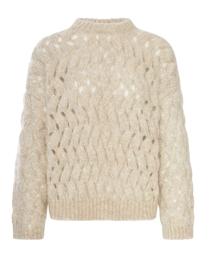 Brunello Cucinelli Pullover aus Mohair und Wolle mit funkelndem Zickzack-Zopfmuster - Nude Nude