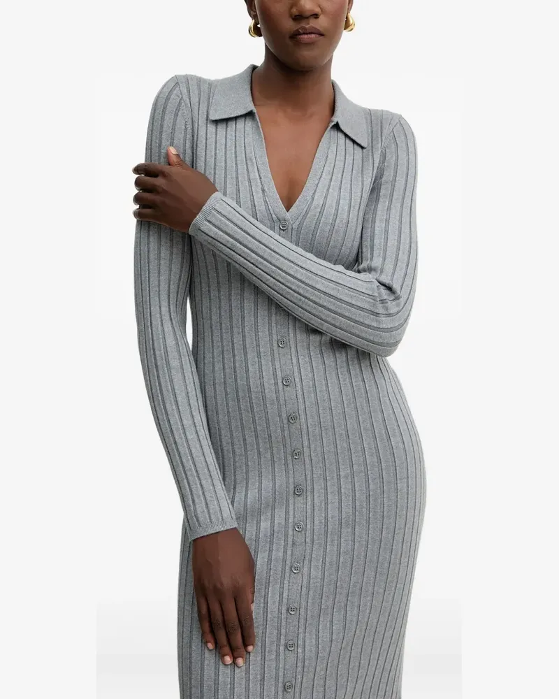 Guess ribbed button midi dress - Grau Grau
