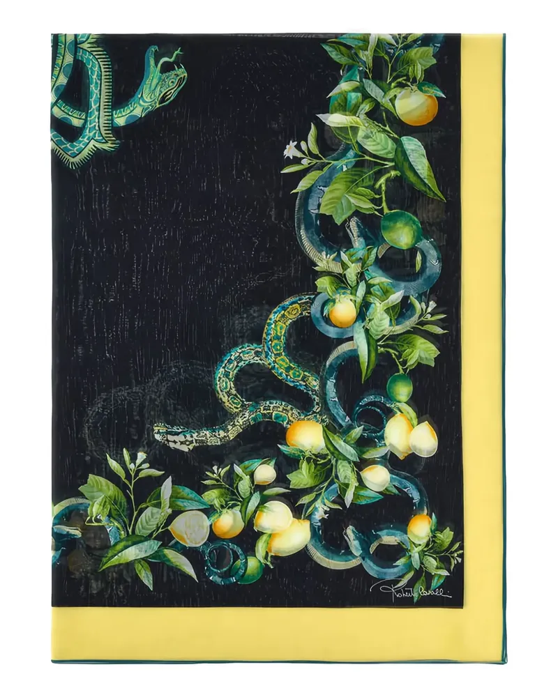 Roberto Cavalli Schal mit Schlangen-Zitronen-Print - Schwarz Schwarz