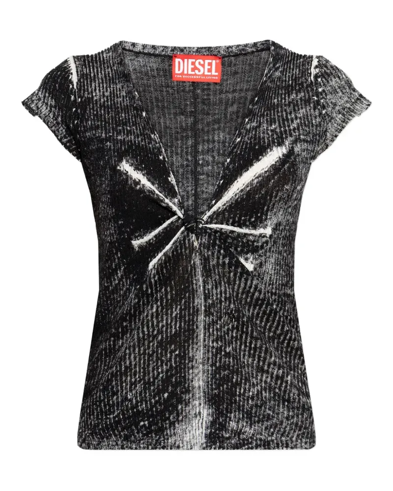 Diesel Geknotetes T-Shirt mit V-Ausschnitt - Schwarz Schwarz