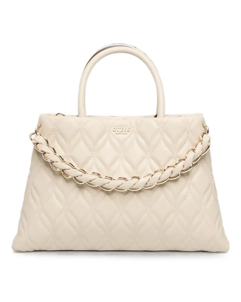 Guess Gesteppte Maxine Satchel-Tasche mit geflochtener Kette - Nude Nude