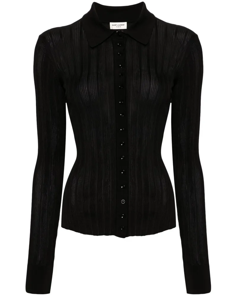 Saint Laurent Gerippter Cardigan - Schwarz Schwarz
