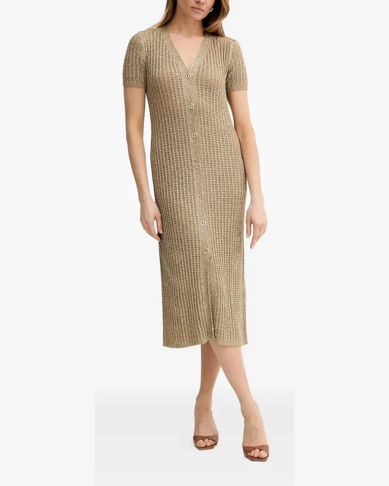 Twin-Set metallic-knit buttoned midi dress - Nude Nude