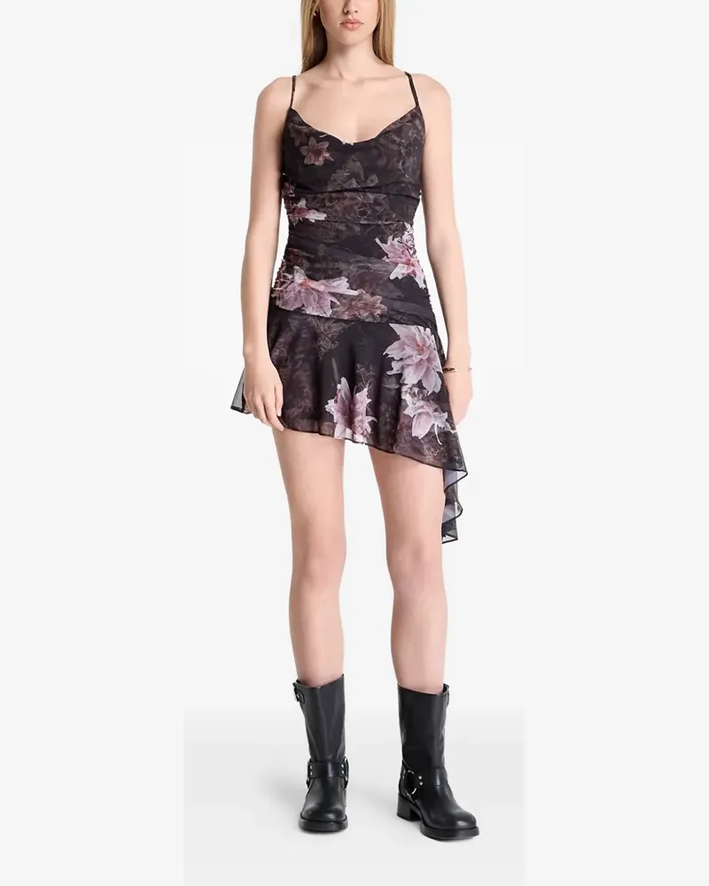 AllSaints floral-print asymmetric dress - Schwarz Schwarz