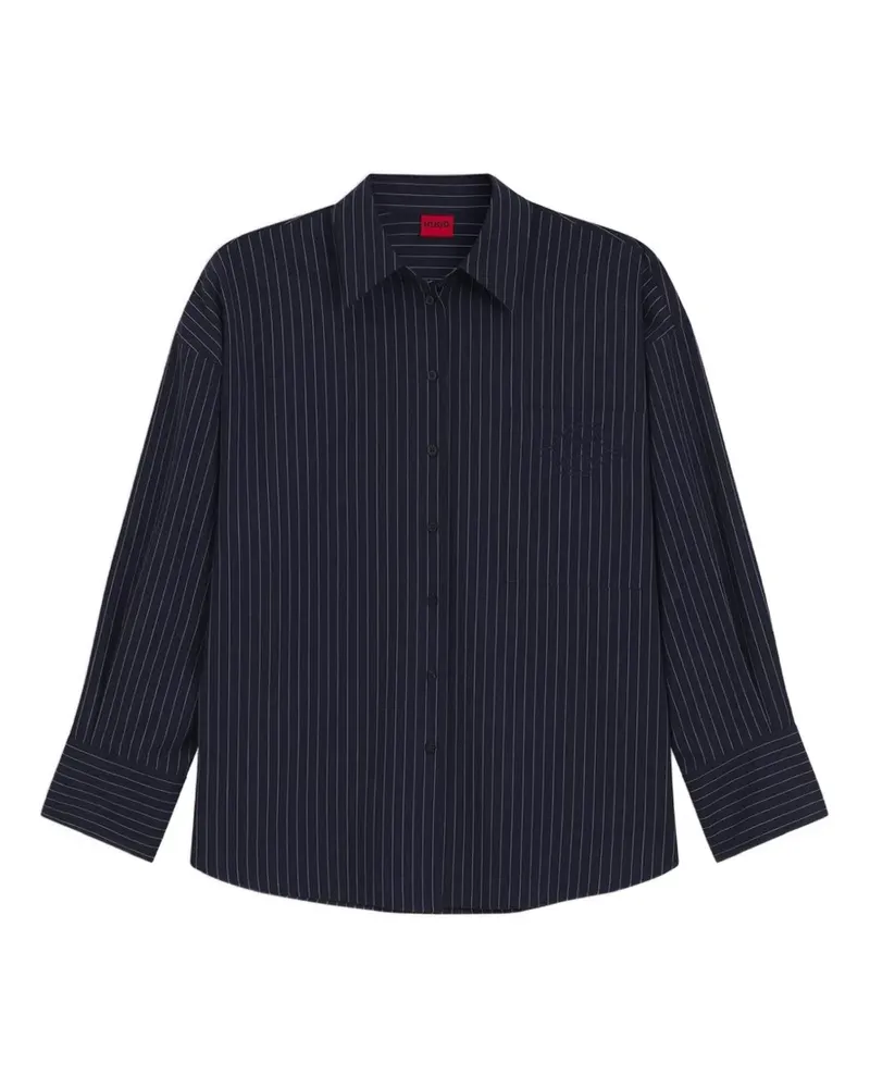 HUGO BOSS Klassische Bluse aus Baumwoll-Popeline mit Nadelstreifen - Blau Blau