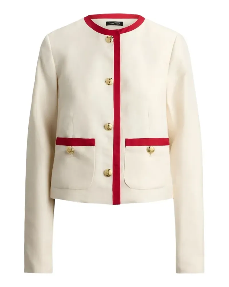 Ralph Lauren contrast-trim collarless blazer - Nude Nude