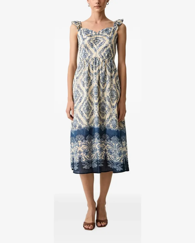 Morgan ruffled damask-print midi dress - Nude Nude