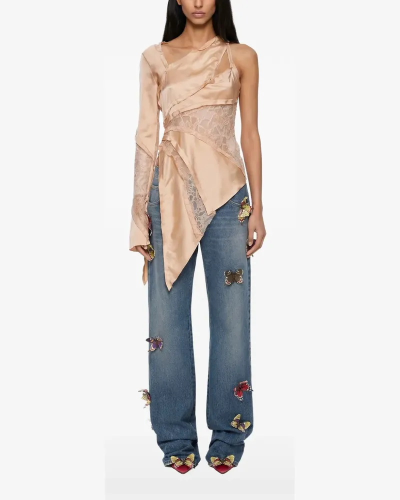 Blumarine lace-detail asymmetric top - Rosa Rosa