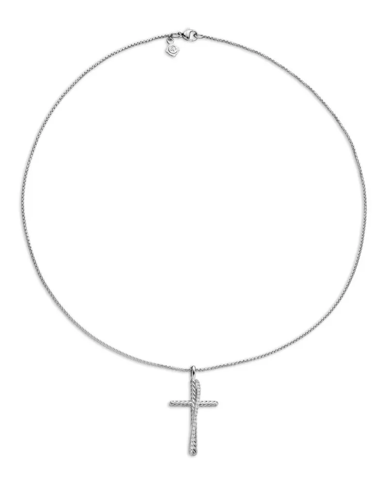 David Yurman Crossover Cross Sterlingsilber-Halskette mit Diamant 35,6mm Silber