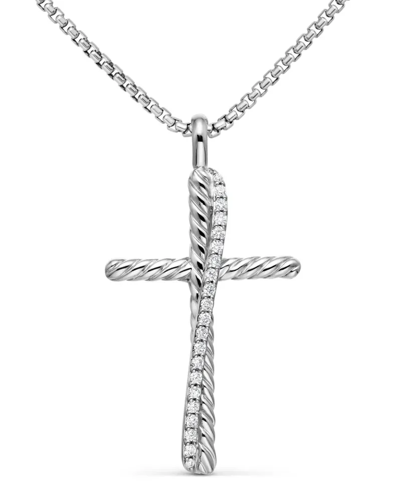 David Yurman Crossover Cross Sterlingsilber-Halskette mit Diamant 35,6mm Silber