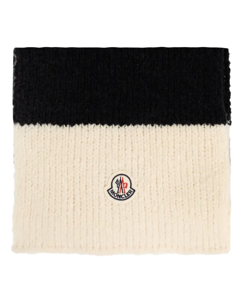 Moncler Gestreifter Schal mit Logo-Patch - Schwarz Schwarz