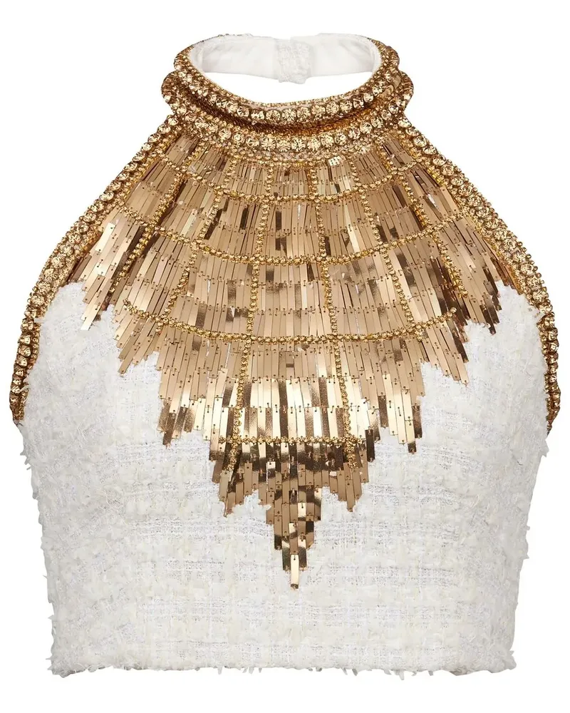 Balmain Cropped-Top mit Perlen - Weiß Weiß
