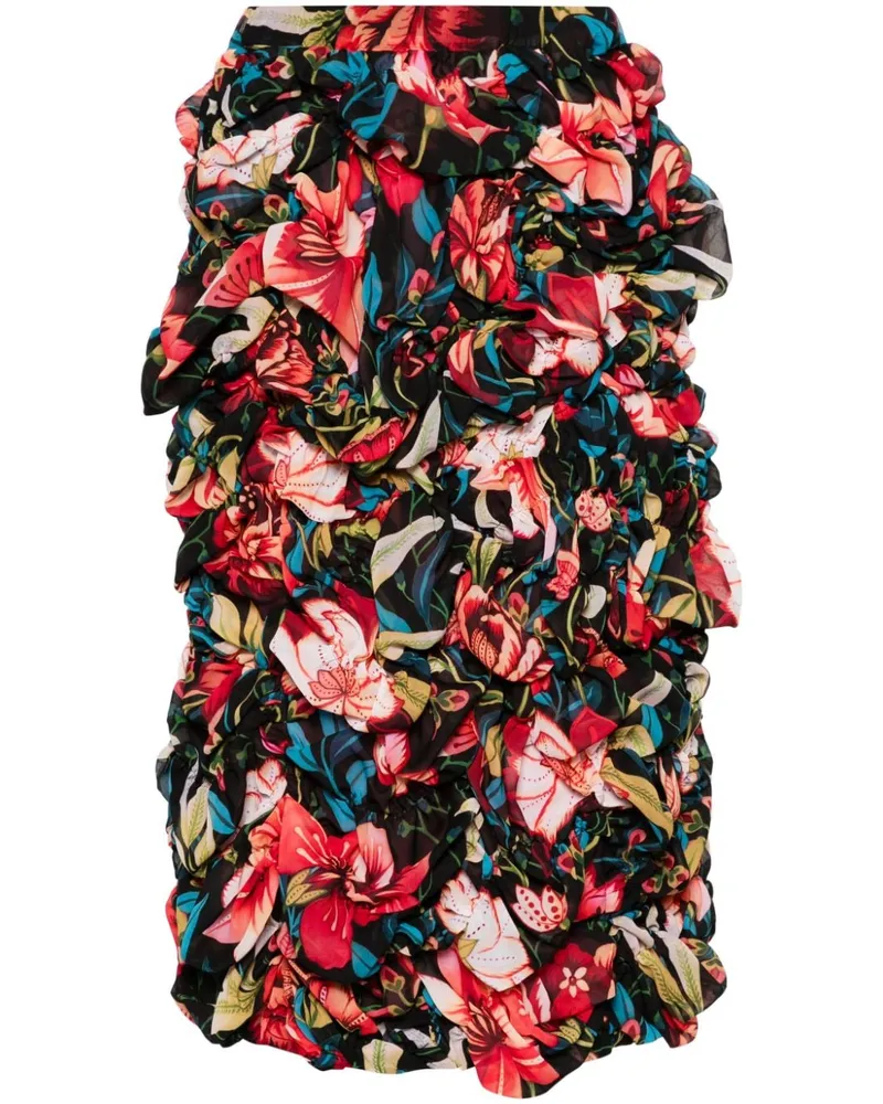 Comme des Garçons Geraffter Midirock mit Blumen-Print - Schwarz Schwarz