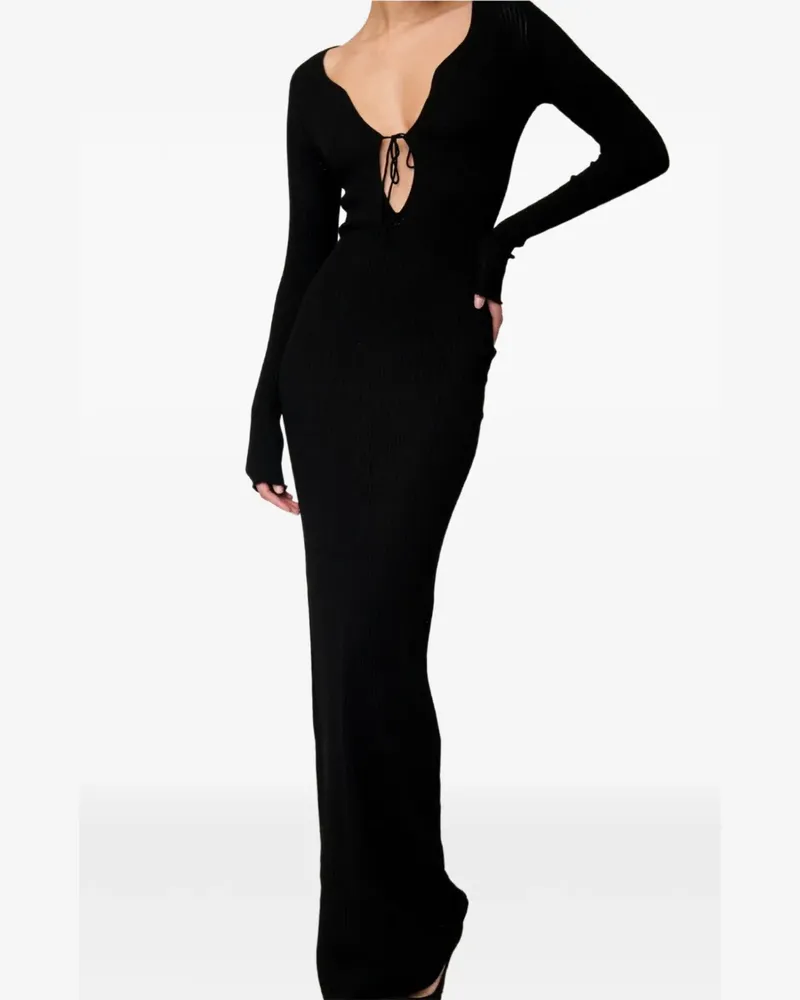 Kiki De Montparnasse Geripptes Mia Maxikleid mit V-Ausschnitt - Schwarz Schwarz