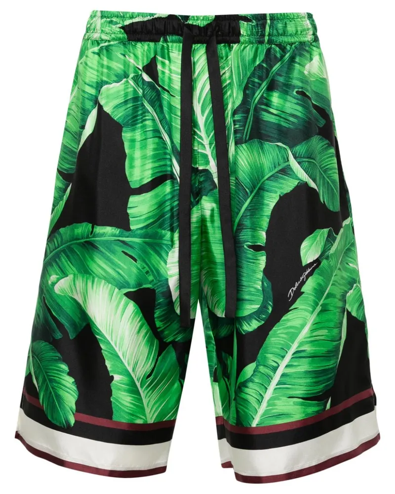 Dolce & Gabbana Seidenshorts mit Blatt-Print - Grün Grün