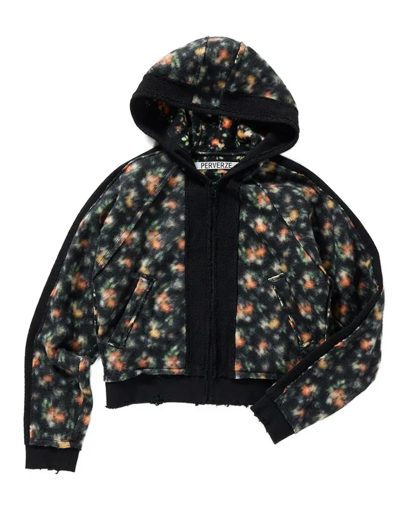 PERVERZE floral-print distressed hoodie - Schwarz Schwarz