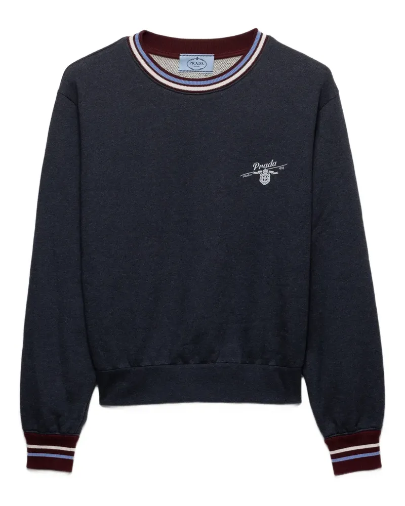 Prada logo-embroidered cotton sweatshirt - Blau Blau