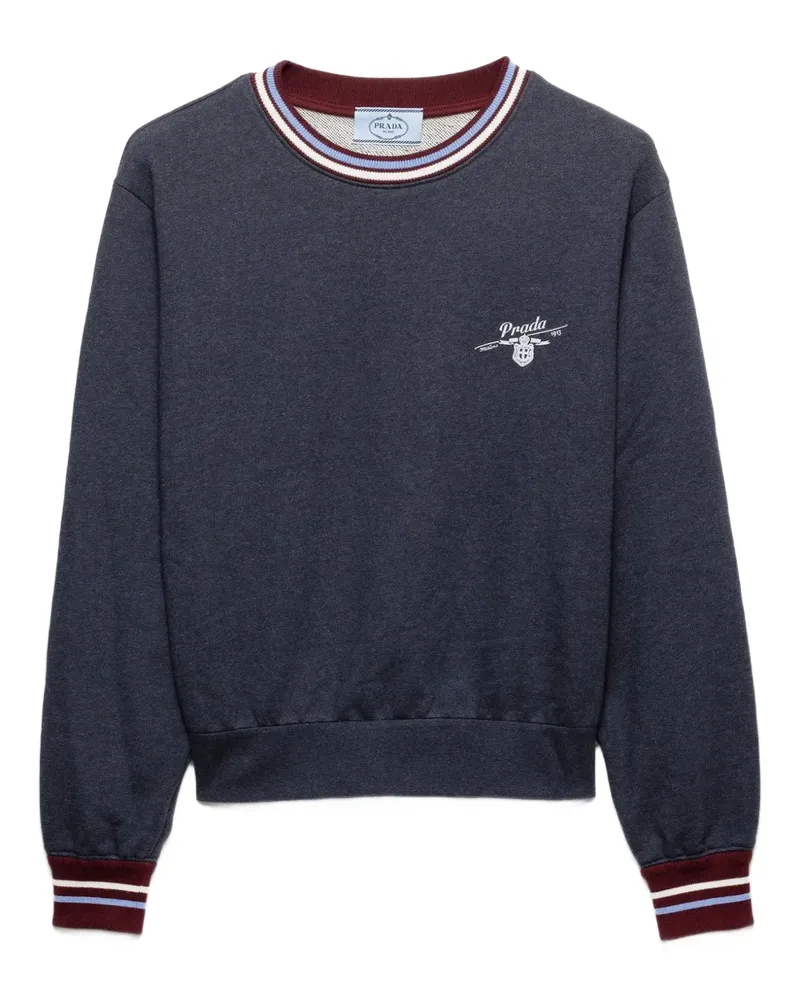 Prada logo-embroidered cotton sweatshirt - Blau Blau