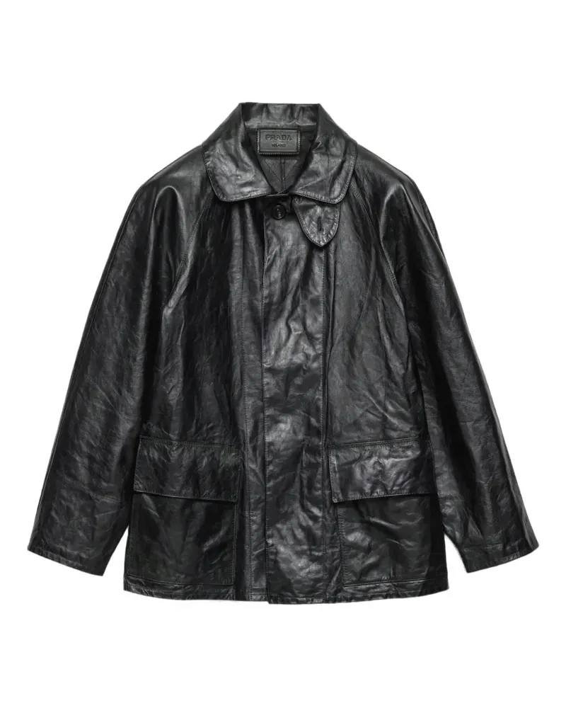 Prada raglan sleeve leather jacket - Schwarz Schwarz