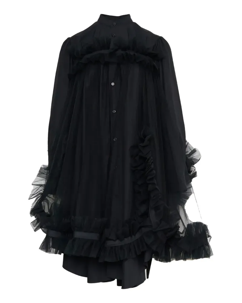Noir Kei Ninomiya ruffled tulle-overlay blouse - Schwarz Schwarz