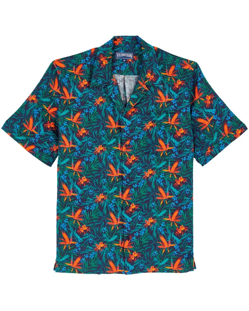 Vilebrequin Leinenhemd mit Blumen-Print - Blau Blau